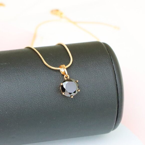 "Classic Round Black Pendant in Rose Gold with Glossy Faceted Finish, XPPT1501 - Picture 4 of 13